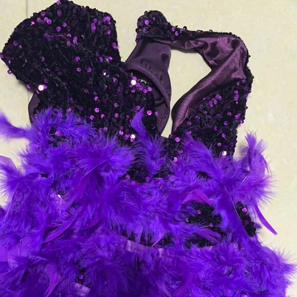 Purple Sequin & Feather Mini Dress - Picture 2 of 5